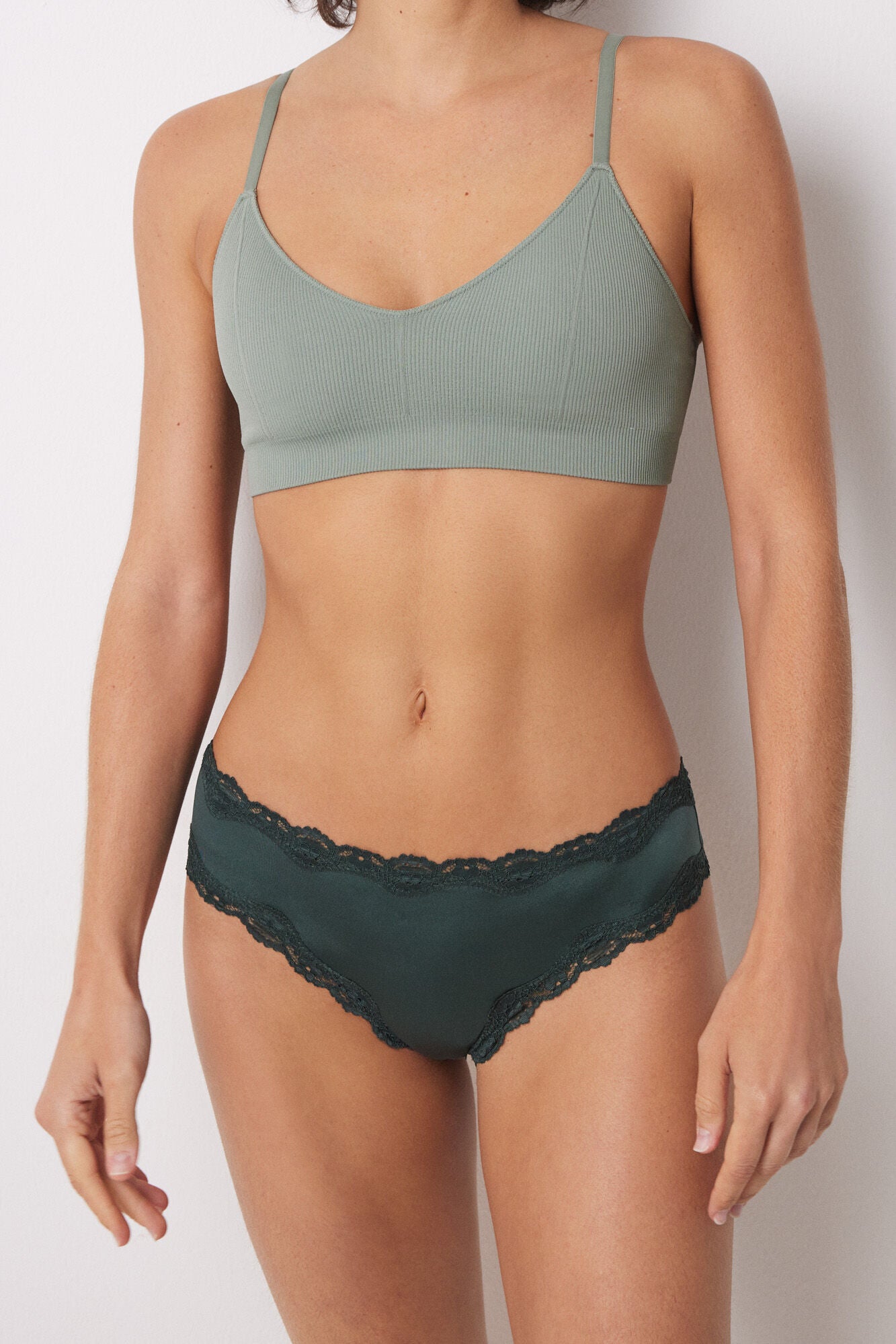 Wide green lace Brazilian brief