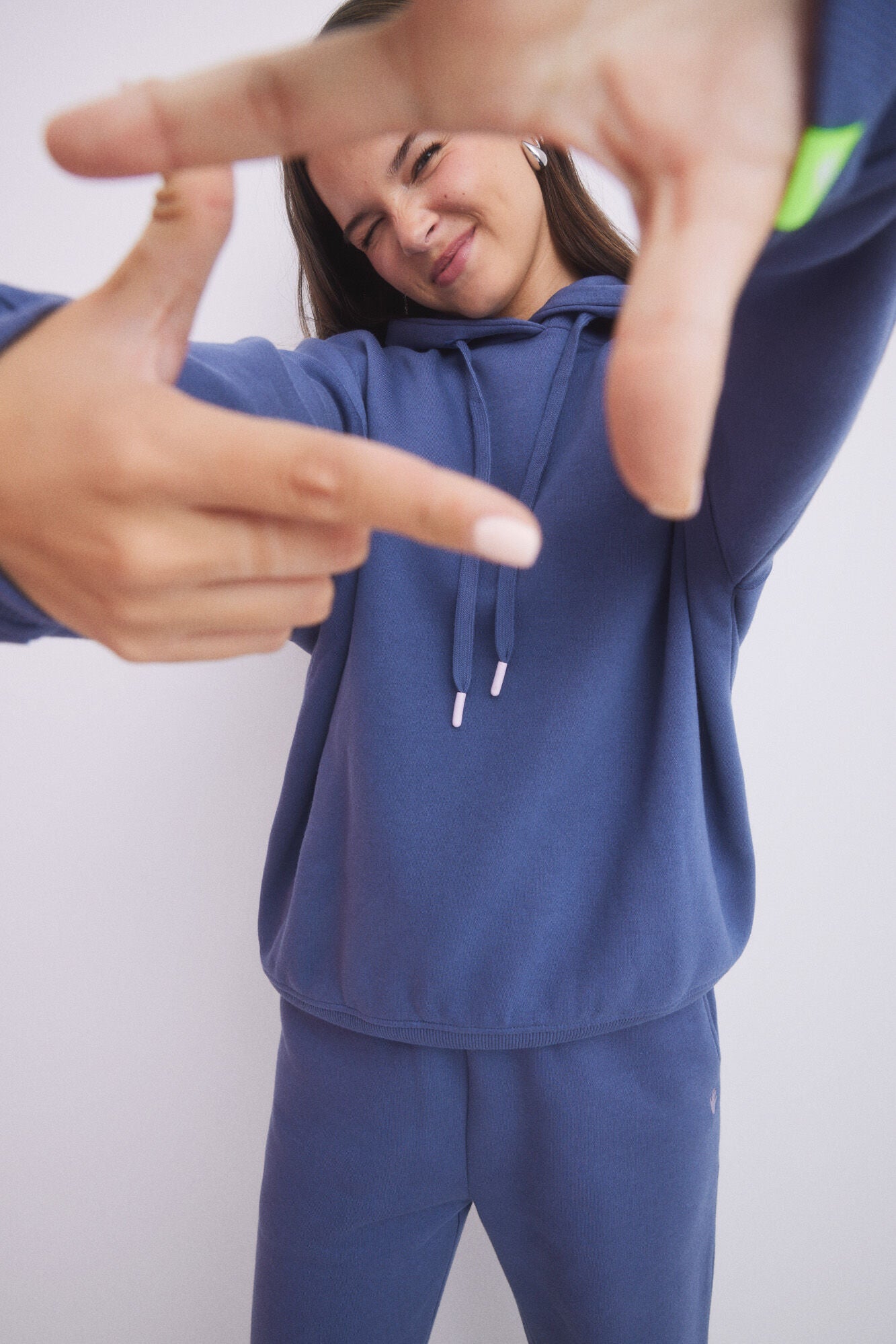 Dark blue fleece hoodie with logo