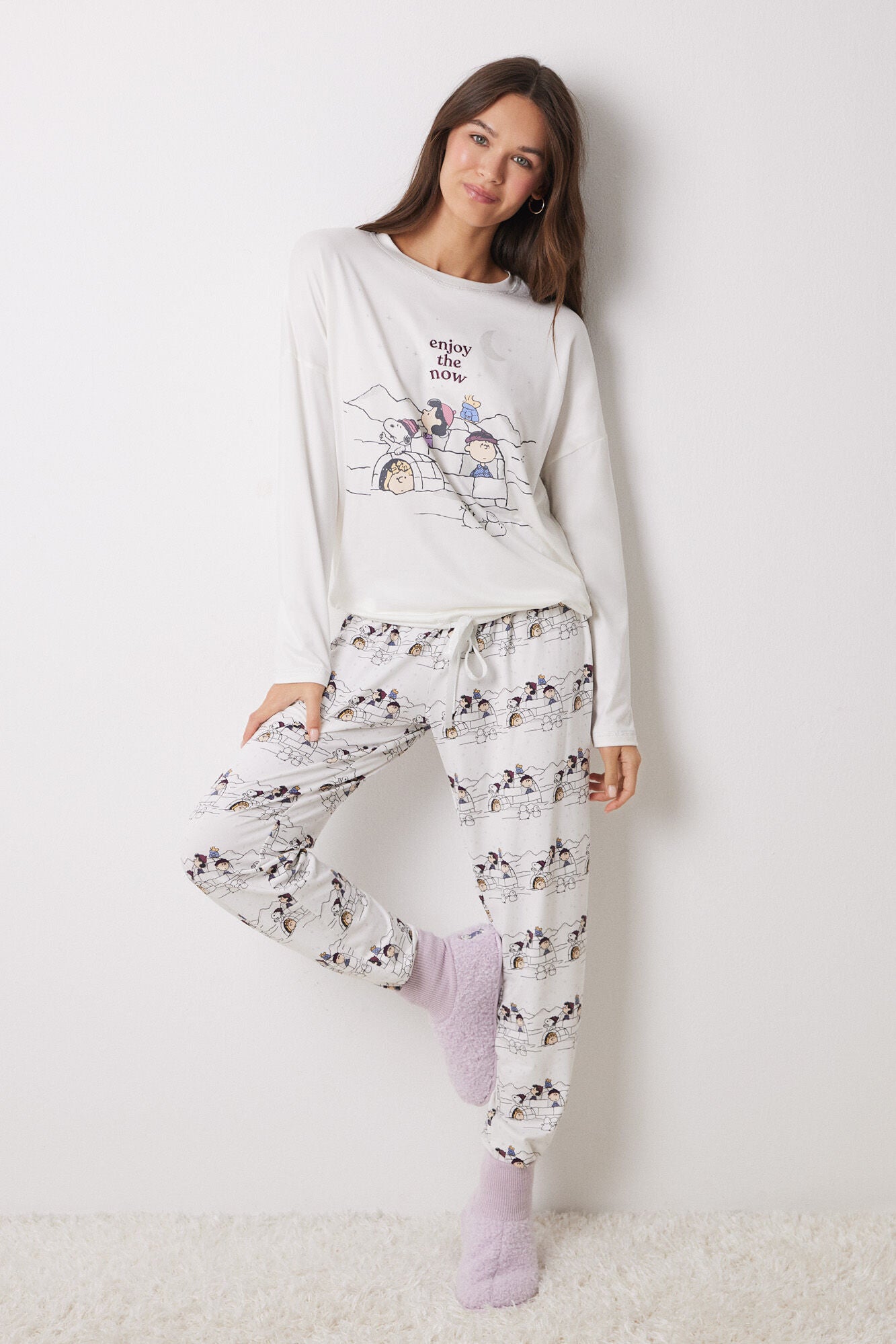 Snoopy long jersey-knit pajamas