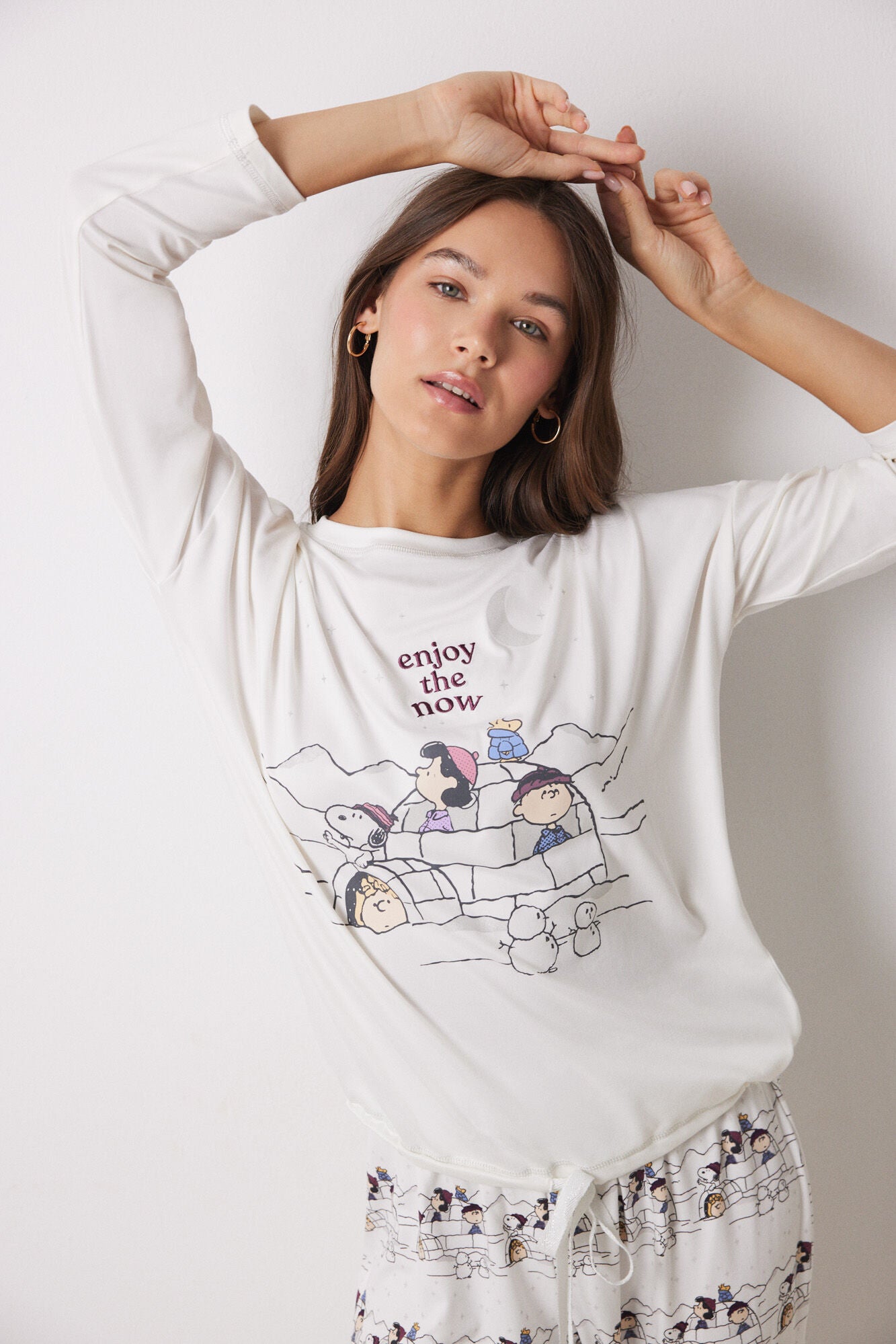 Snoopy long jersey-knit pajamas