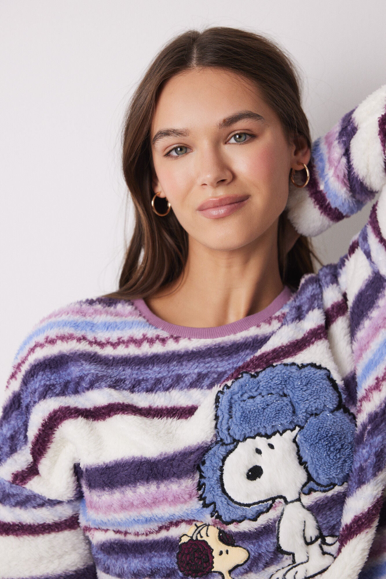 Snoopy striped velvet long pajamas