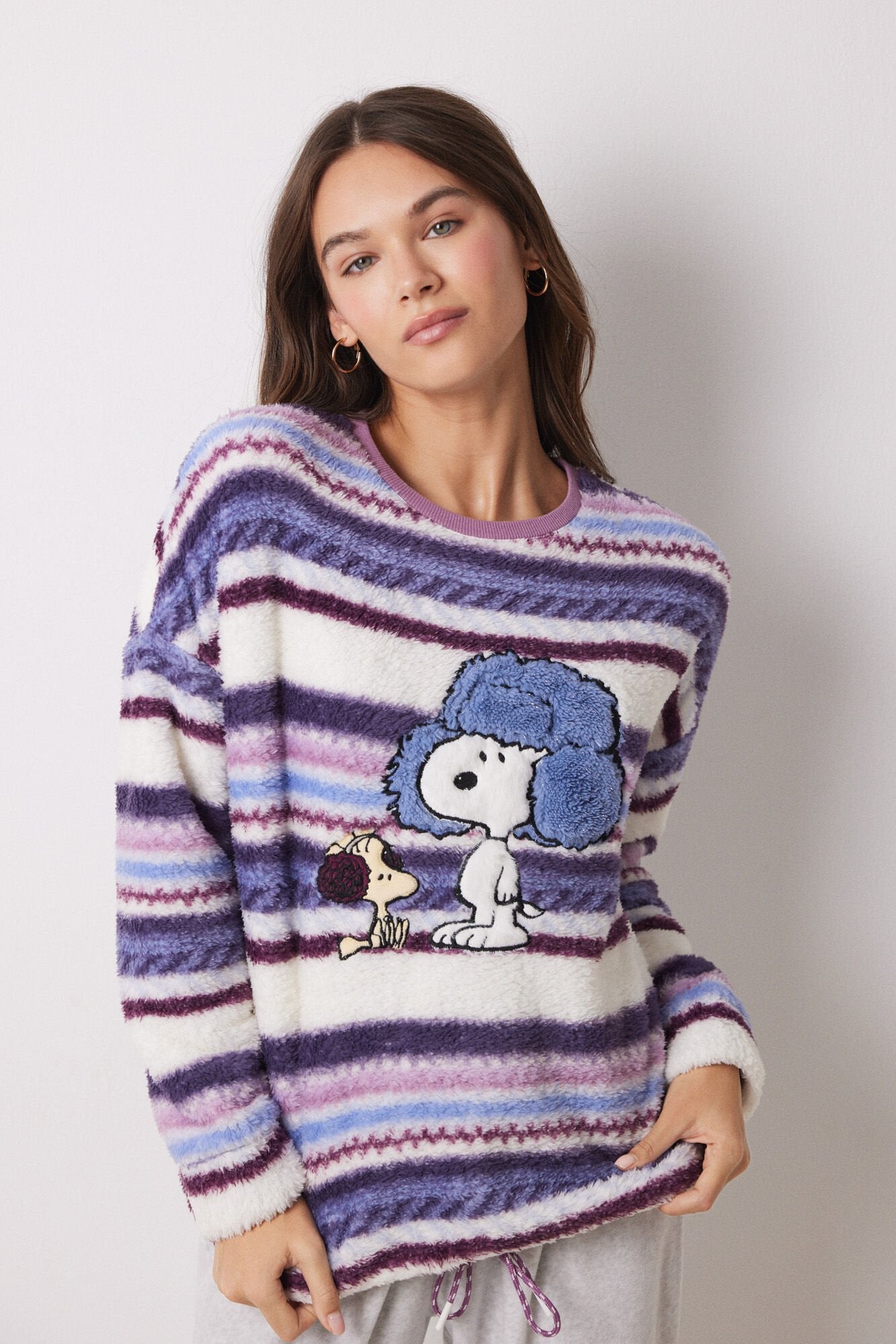 Snoopy striped velvet long pajamas