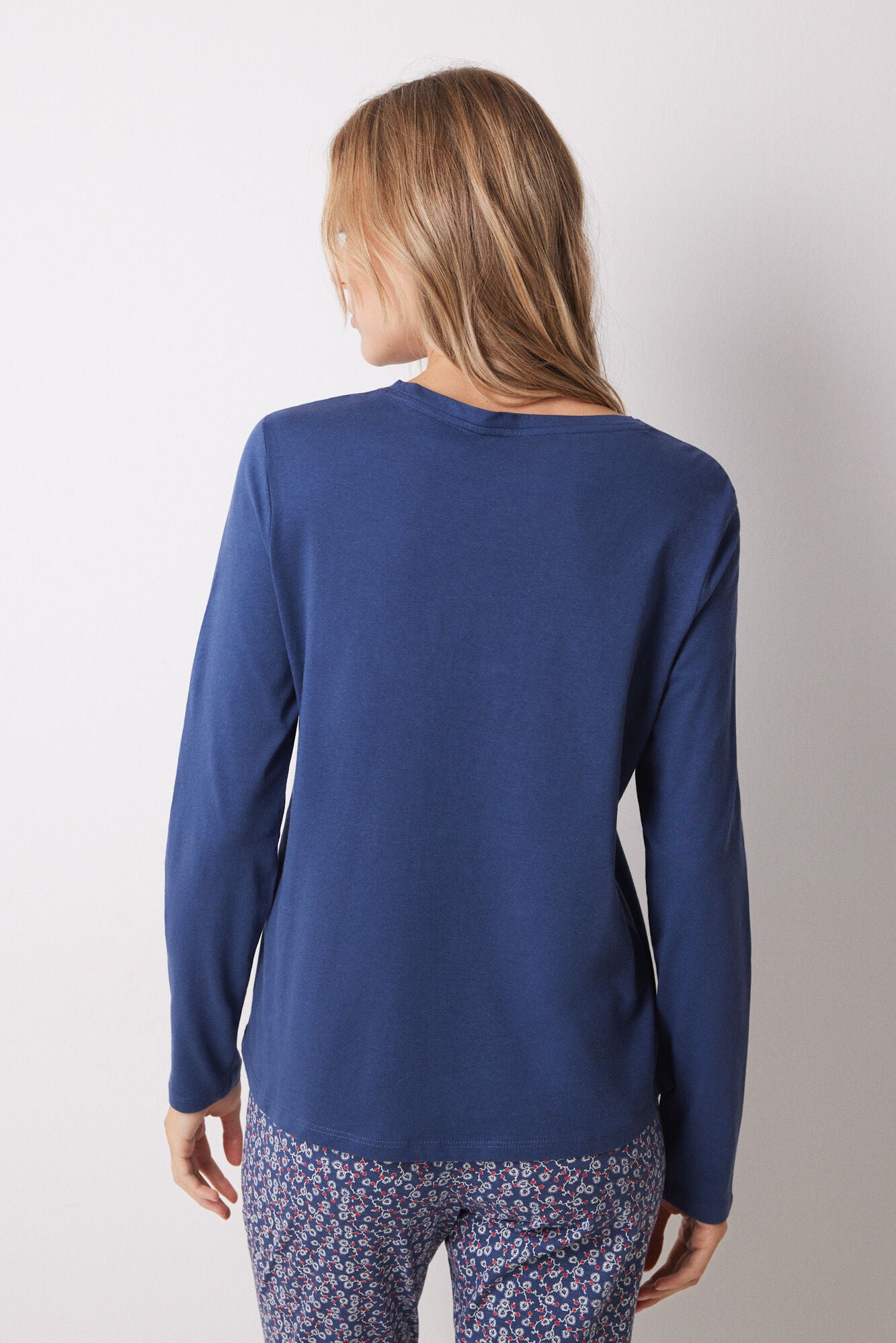 Blue long sleeve cotton t-shirt