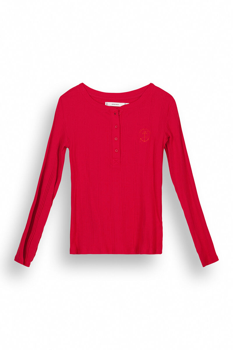 Red ribbed long sleeve sleeve t-shirt