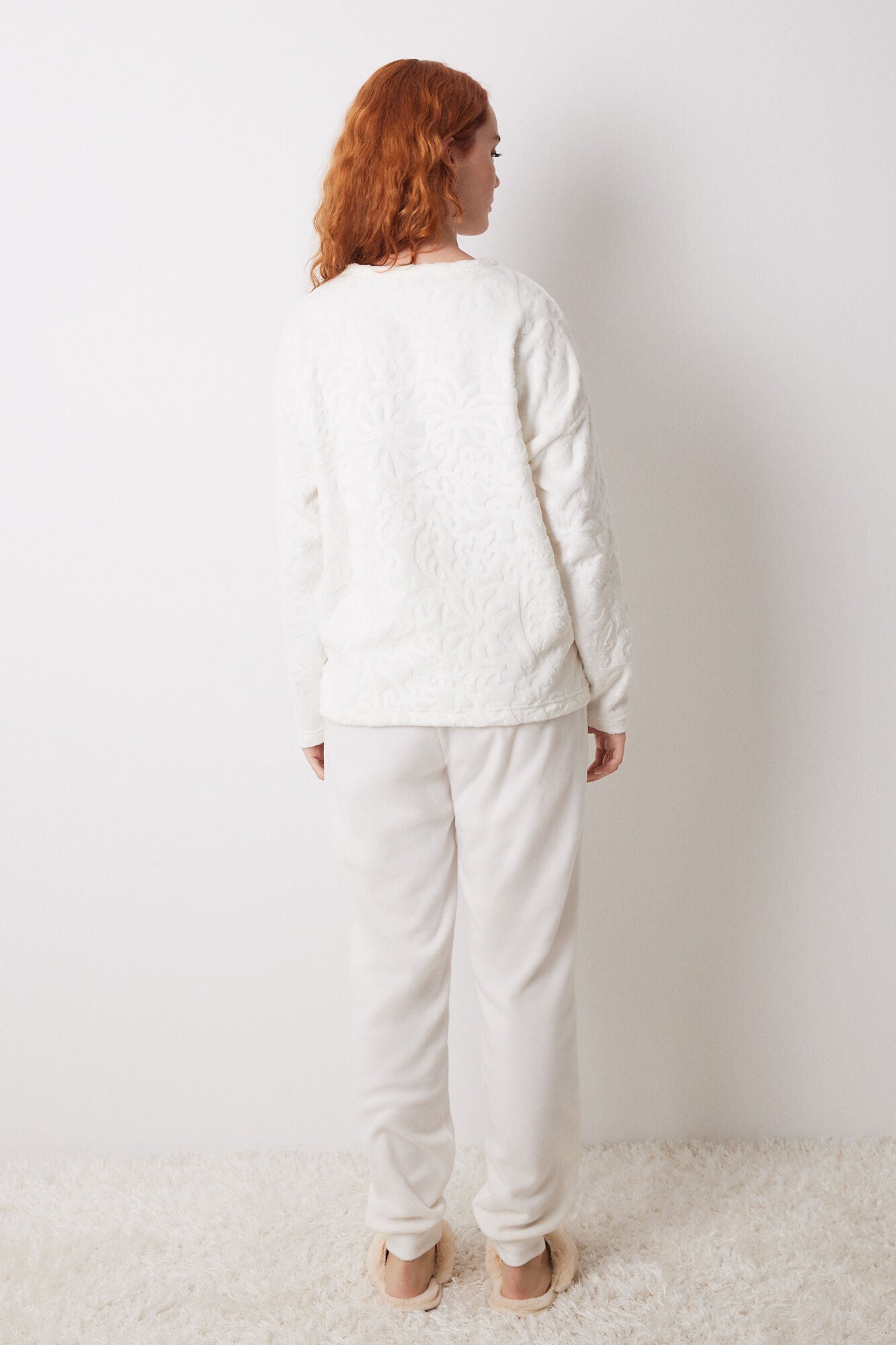 Long ivory fleece pajamas