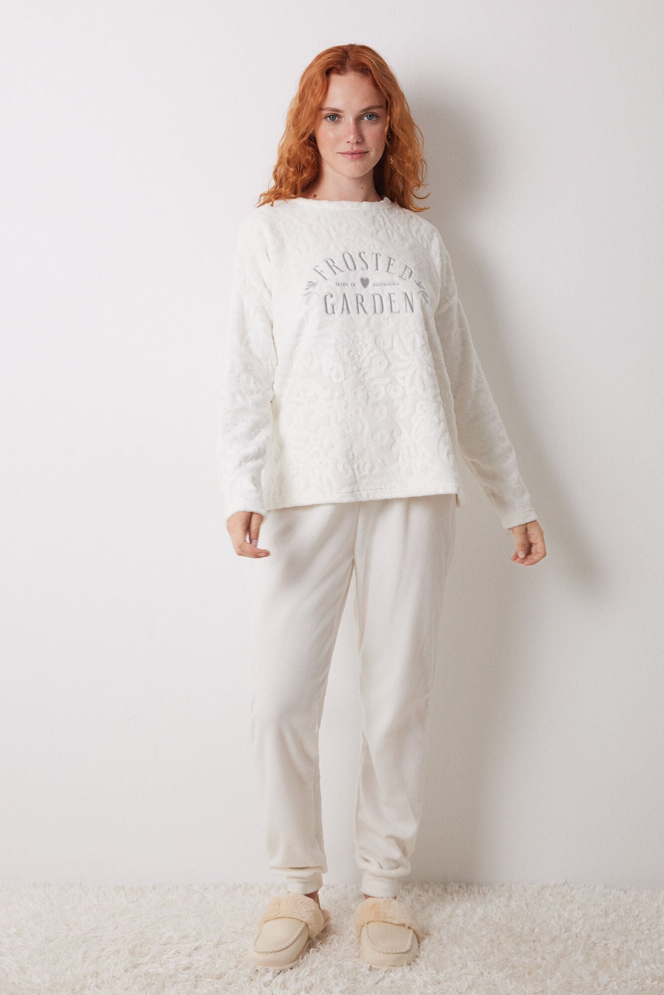 Long ivory fleece pajamas