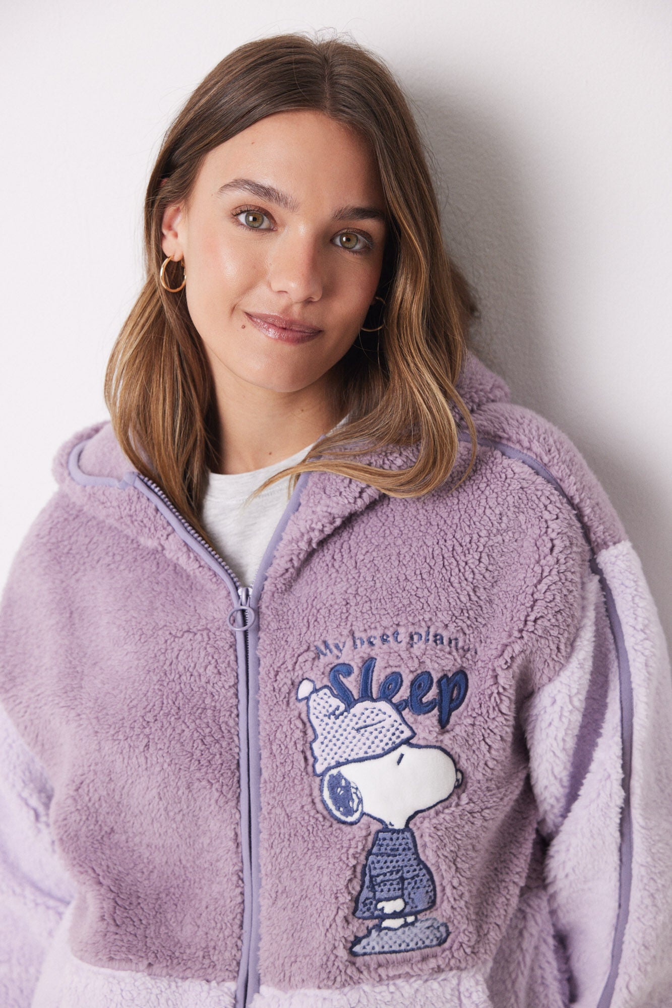 Short faux shearling Snoopy robe