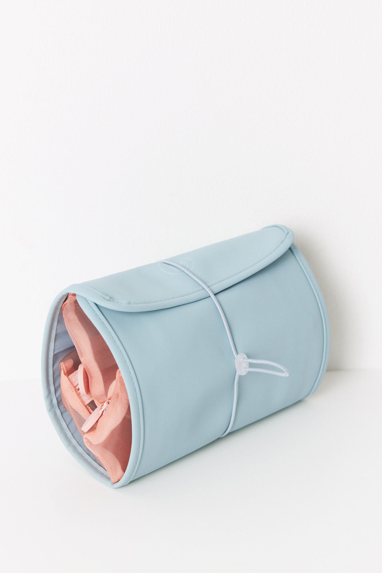 Blue rubberized hanging toiletry bag